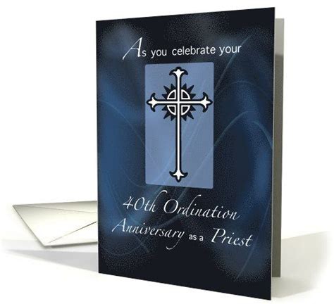 Priest 40th Ordination Anniversary On Blue Anniversary Invitations