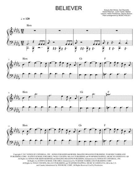 Imagine Dragons Believer Easy Piano Sheet In Bb Minor