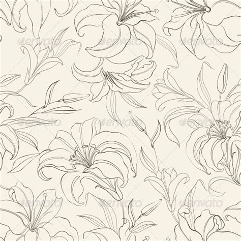 Seamless Pattern With Blooming Lilies Flower Line Drawings Lily