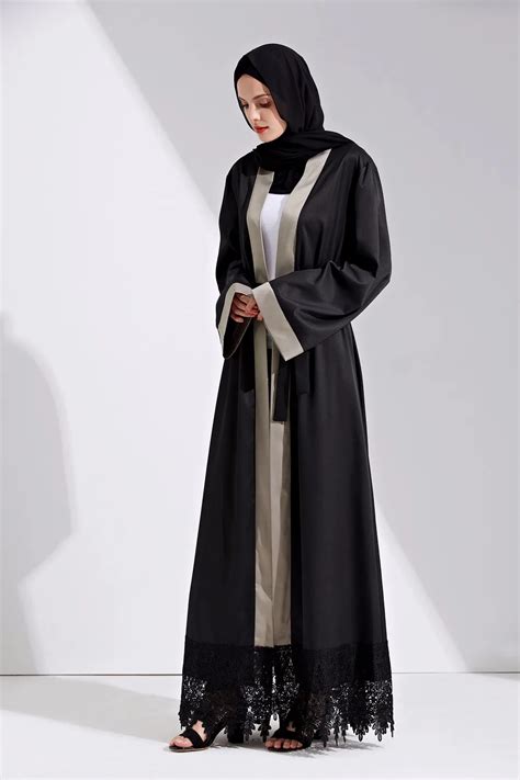 2019 Fashion Women Muslim Abaya Plus Size Cardigan Lace Dress Patchwork