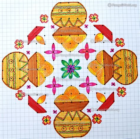 Pongal pot kolam #4 bhogi kolam pongal kolam sankranthi muggulu easy & simple rangoli 1 lakh views crossed. Pongal Deepam Kolam2