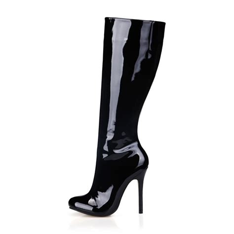 2018 women autumn winter sexy stiletto high heels knee high boots fashion black patent leather