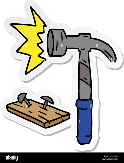 Hand Drawn Sticker Cartoon Doodle Of A Hammer And Nails Stock Vector