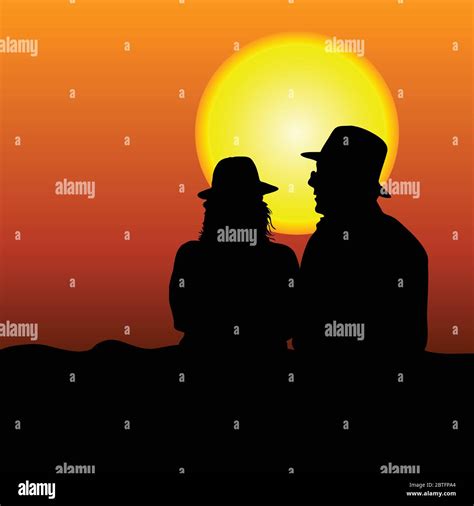 Couple Silhouette On Moonlight Vector Art Illustration Stock Vector