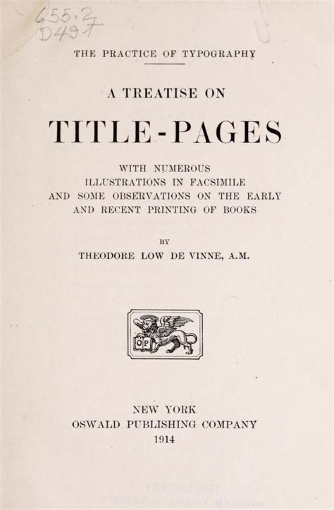 The Practice Of Typography A Treatise On Title Pages With Numerous