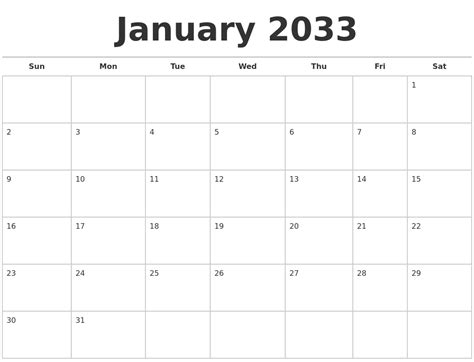 June 2033 Calendar Maker
