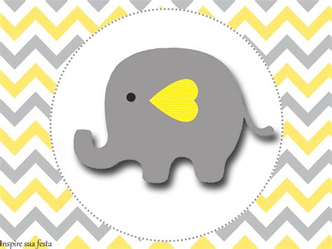 Baby Elephant In Grey And Yellow Chevron Free Printable Invitations
