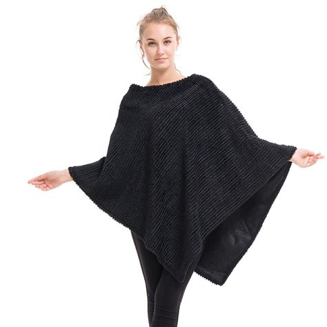 Elegant Womens Black Poncho 2018 Large Size Loose Faux Wool Scarf