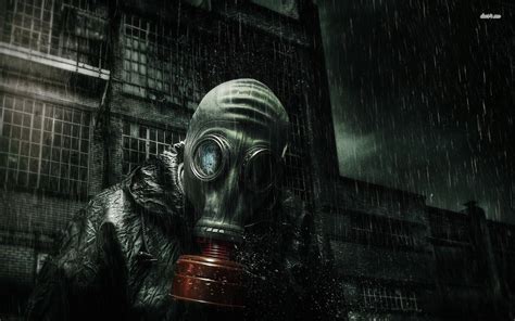 Gas Mask Art Wearing A Gas Mask In The Rain Wallpaper Digital Art