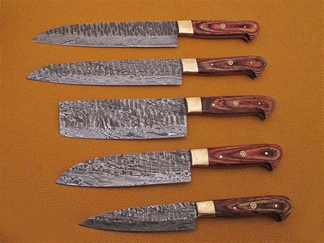 5 Pieces Damascus Steel Hammered Kitchen Knife Set Custom