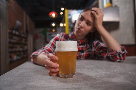 Sad Woman Drinking Beer Stock Photo Image Of Alcoholic 207579334