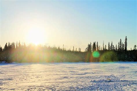 Sun Setting Over Frozen Lake Stock Image Image Of Snow Weather