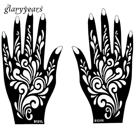 Pair Hands Mehndi Henna Tattoo Stencil Flower Pattern Design For Women Body Hand Art Painting