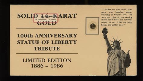 1986 100th Anniversary Statue Of Liberty 14 K Gold Coin Sol G3