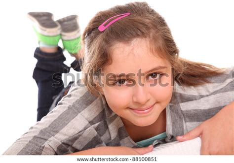 Girl Lying Down Isolated Over White Stock Photo 88100851 Shutterstock