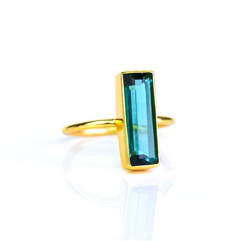 Green Tourmaline Bar Ring Unique Geometric Ring Danique Jewelry