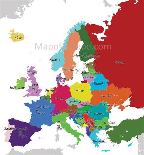 Europe Map of National Dishes | Map of Europe | Europe Map