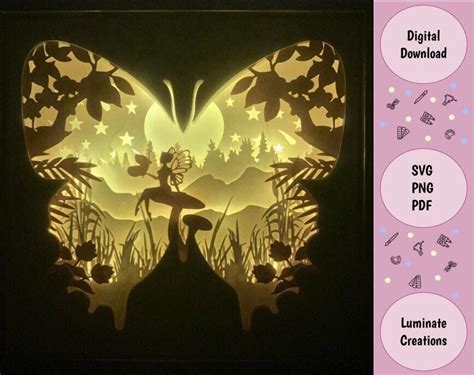 Butterfly Fairy Fantasy Light Box Shadow Box Template SVG | Etsy