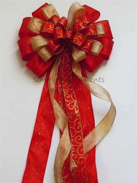 Red Gold Christmas Bow Red And Gold Christmas Tree Topper Bow