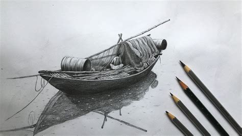 Drawing A Boat In Pencil Sketch Fishing Boat Drawing Step By Step