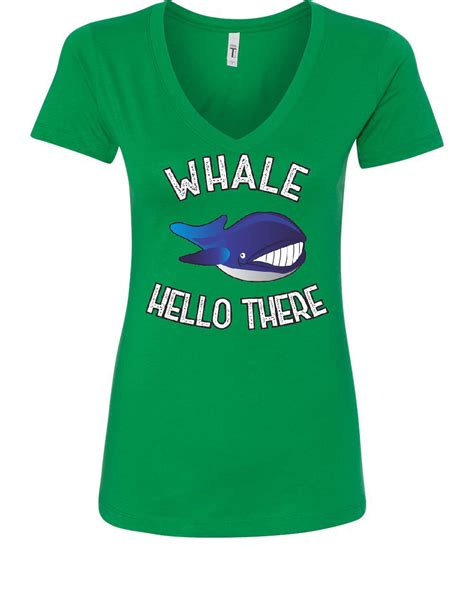 Whale Hello There Womens V Neck T Shirt Funny Wildlife Ocean Cute Pun