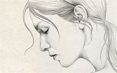 Beatiful Sketch Drawing Woman Face Profile Pencil Drawings Of