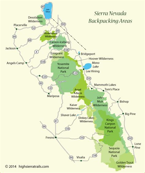 California Sierra Nevada Mountains Map