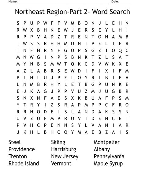 Northeast Region Part 2 Word Search Wordmint