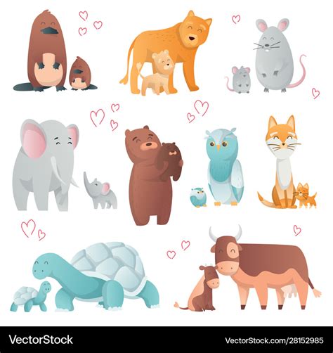 Collection Animals Mom And Baby Cartoons Cute Vector Image