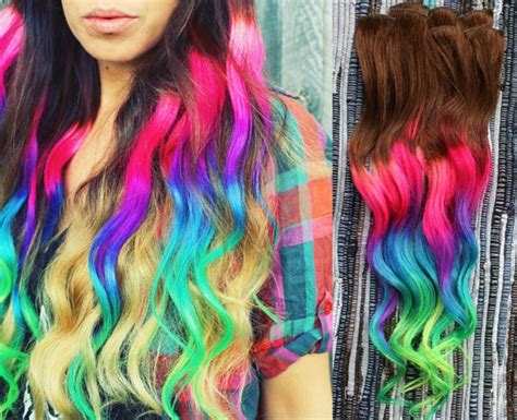 Neon Dream Clip In Hair Extensions Ombre Hair Tie Dye Tips