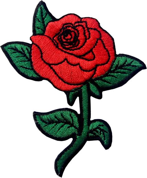 Red Rose Embroidered Badge Iron On Sew On Patch Arts Crafts And Sewing