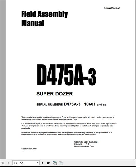 Komatsu Super Dozer D A D A And Up Field Assembly Instruction SEAWD Auto