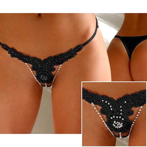 Plus Size Sexy Black Floral G String With Bead Ohyeah