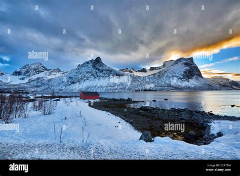 Winter Landscape Of Bergsfjorden Senja Skaland Troms Norway Europe