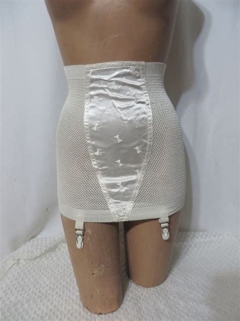 vintage 50s girdle satin panel high waist open bottom rayon rubber mesh tight 32 unknown moda