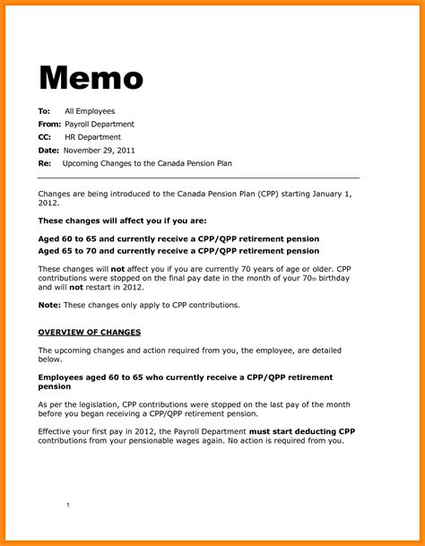 memo letter examples sample announcement business format