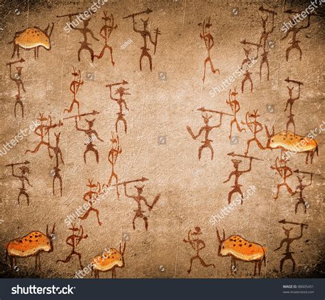 Prehistoric Cave Painting With War Scene Stock Photo 88005451