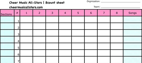 Free 8 Count Sheets Cheer Music All Stars