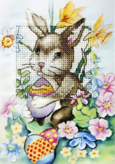 Easter Bunny Printed Cross Stitch Easter Card Kit By Orchidea