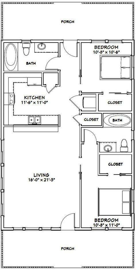 28x40 House 2 Bedroom 2 Bath 1120 Sq Ft Pdf Floor Etsy In 2021 Tiny