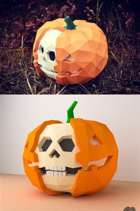 Skull Pumpkin 3d Papercraft Pdf Template Diy Low Poly Etsy Paper