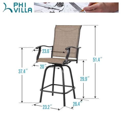 Phi Villa Outdoor All Weather Swivel Patio Bar Stools With Armsset Of