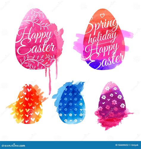 Set Of Colored Eggs With Watercolor Textures Stock Vector
