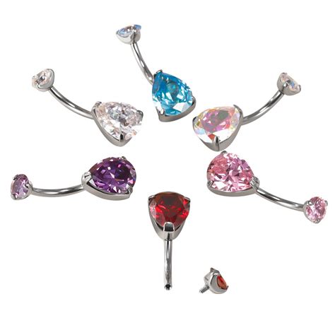 Gzn Astm F 136 Titanium Triangle Colorful Cz Prong Set Belly Button