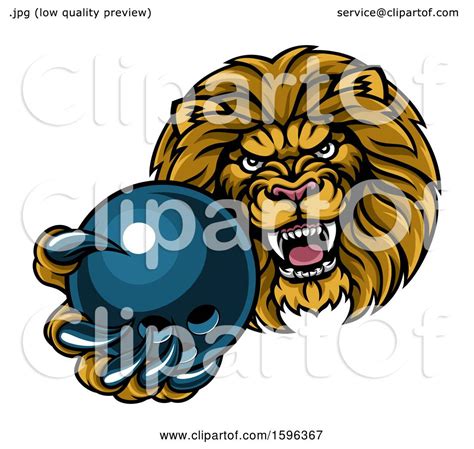 Clipart Of A Tough Lion Monster Mascot Holding Out A Bowling Ball In