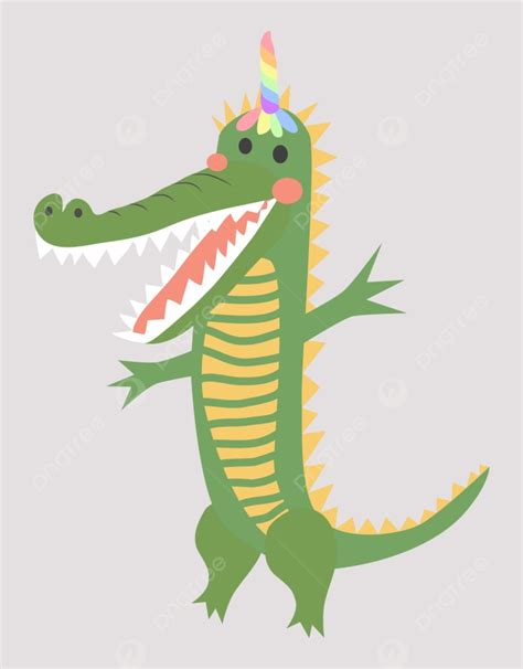 Gambar Ilustrasi Buaya Lucu Yang Digambar Tangan Dengan Tanduk Unicorn