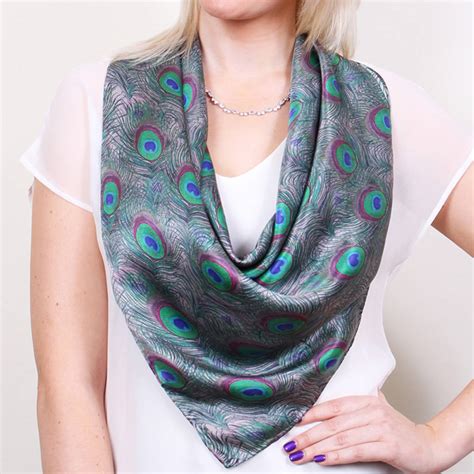 Peacock Feathers Square Silk Scarf By Pattern Passion