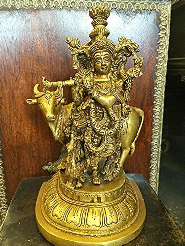 Lord Krishna With Cow Handmade Brass Statue Idol From