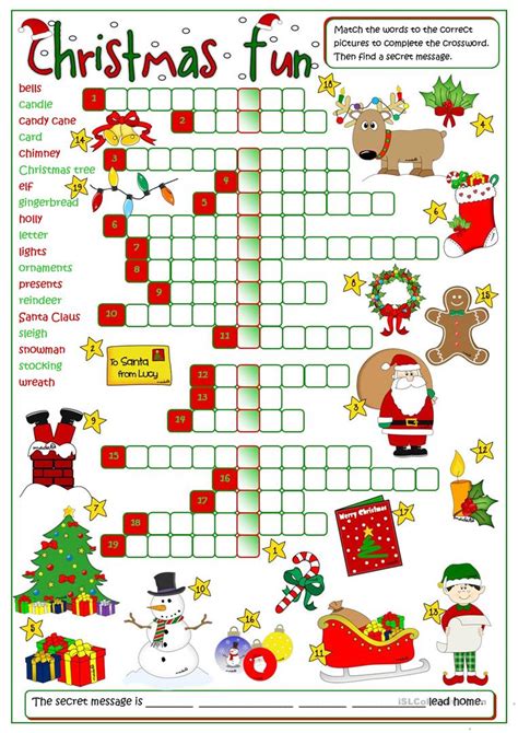 Free printable spring worksheet for kids. Christmas fun - crossword worksheet - Free ESL printable ...