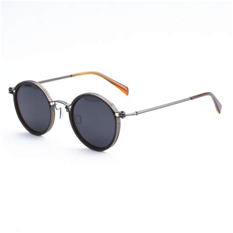 Vintage Small Round Sunglasses Titanium Acetate Unique Hollow Inlay Design Polarized Lens